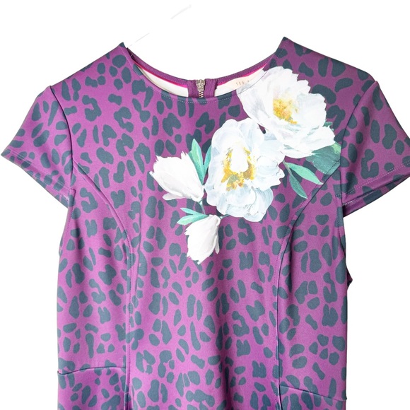 Ted Baker Floral Leopard Fit and Flare Pocket Purple Dress Size 3 - Picture 8 of 13
